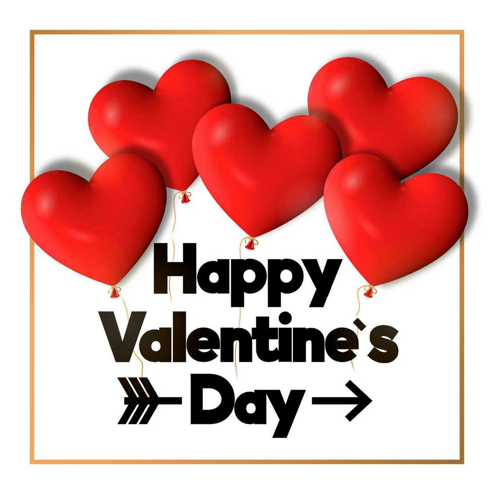 Happy Valentine's Day poster with 3d heart balloons. Vector modern illustration