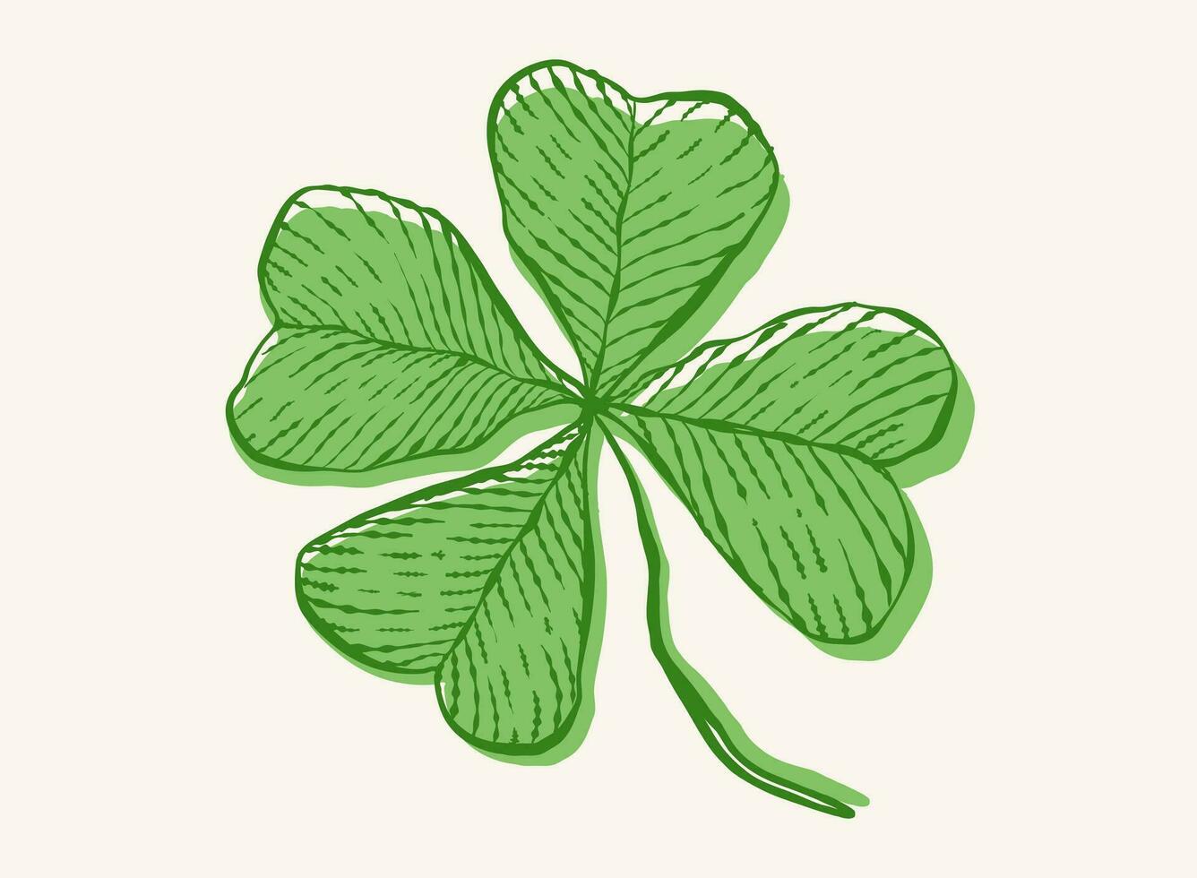 Vintage green lucky clover with four leaf in hand drawing style for Patrick's day. vector