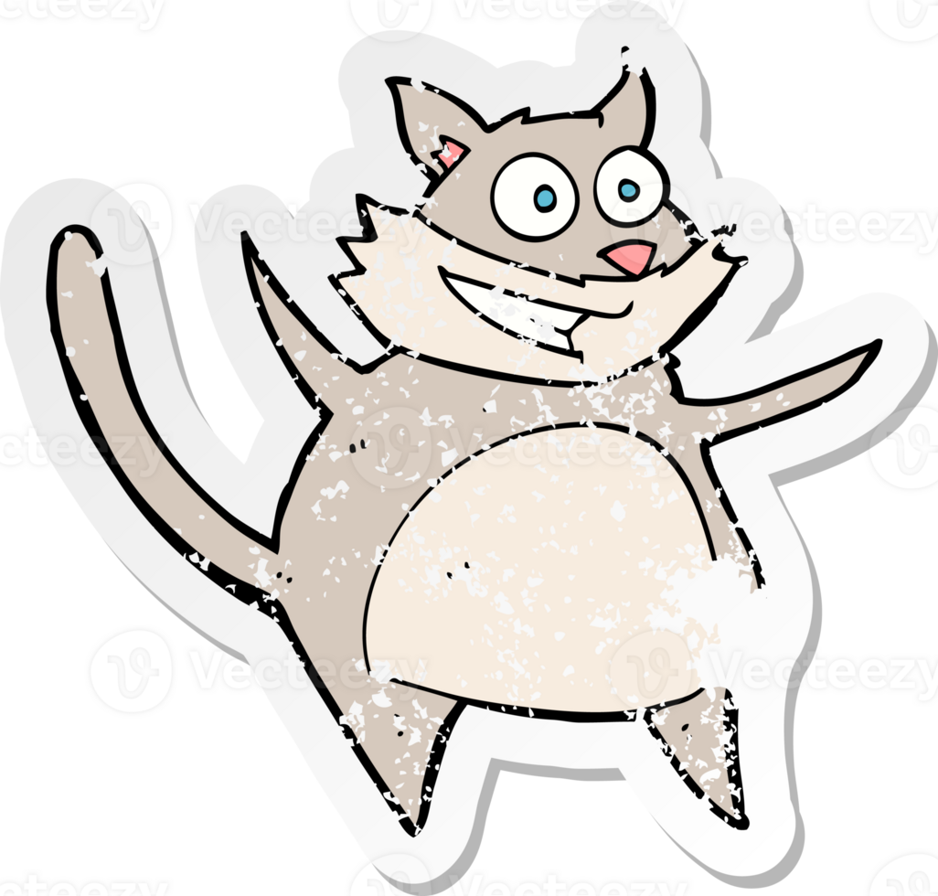 retro distressed sticker of a funny cartoon cat png