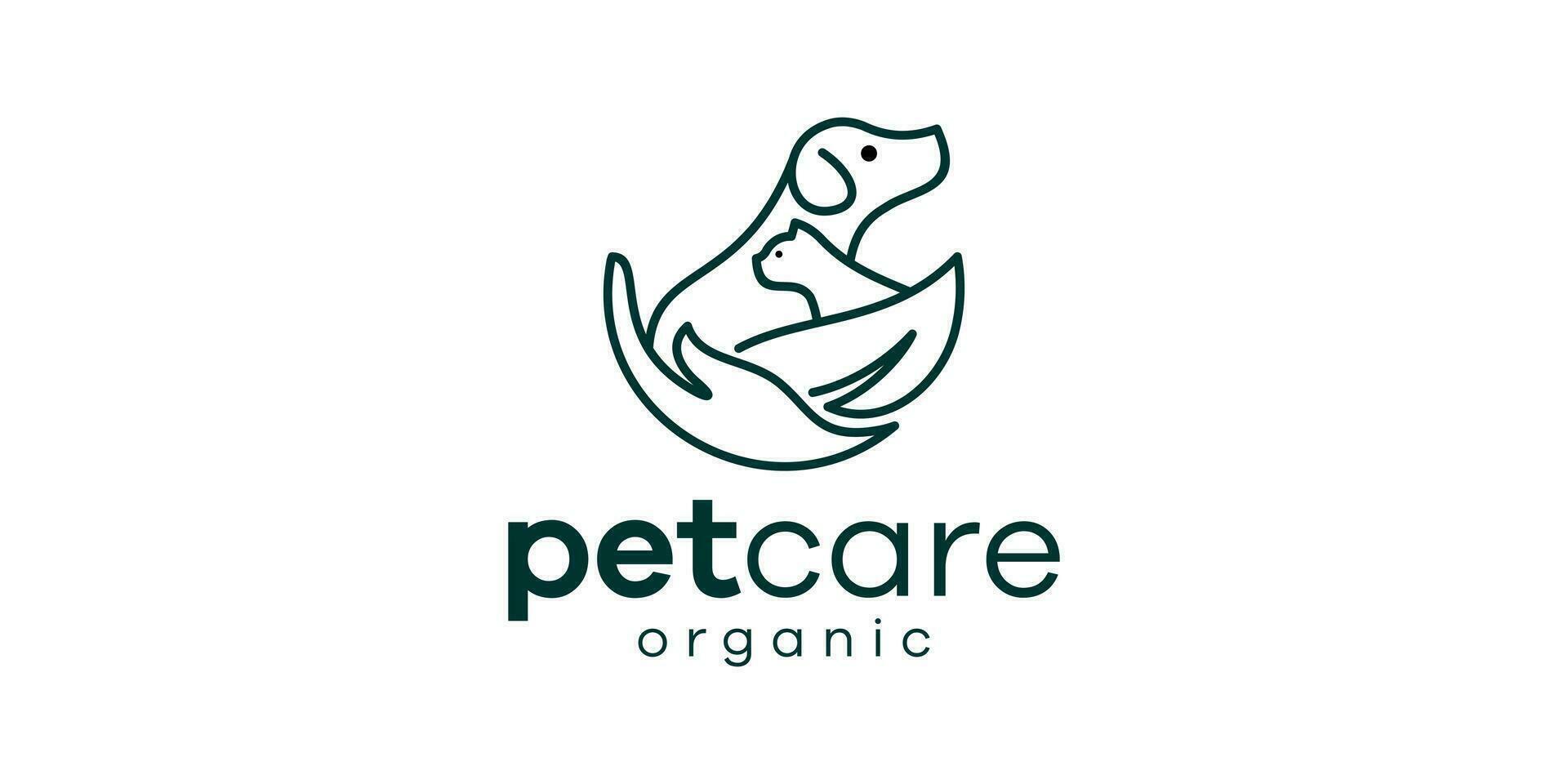 logo design combination of pet shapes with hands and leaves, pet care logo design. vector