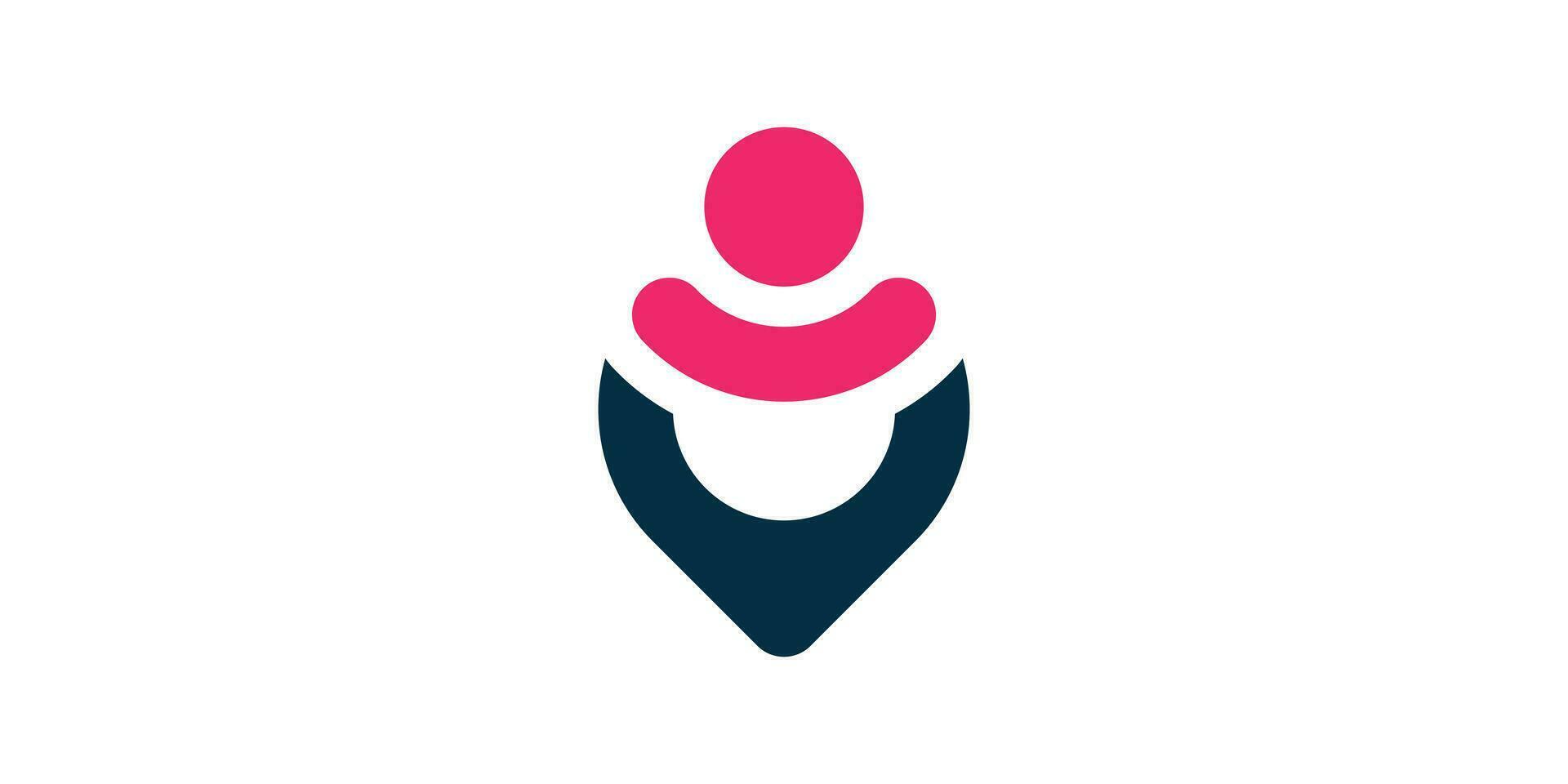 logo design combination of pin map shape with people, logo design icon template. vector