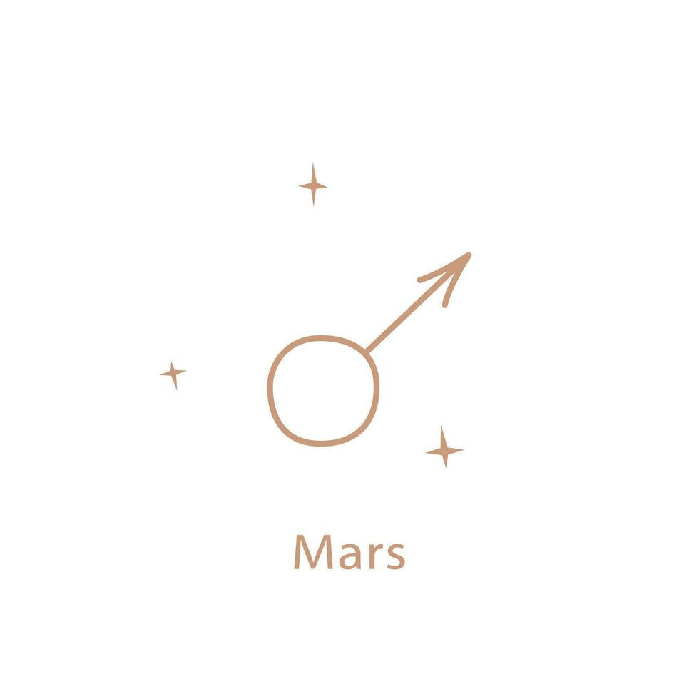 Astrological sign of Mars, cute contour style. Magic card, bohemian design, tattoo, engraving, witch cover. vector