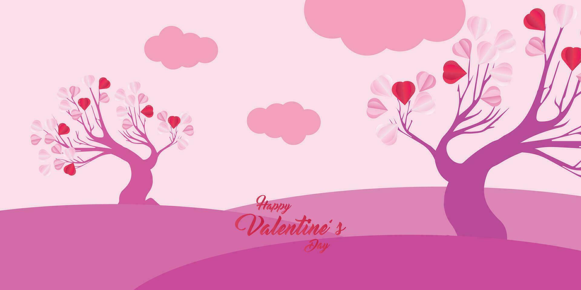 Valentine's day concept love illustration of tree with heart shaped leaves growing in paper cut style vector