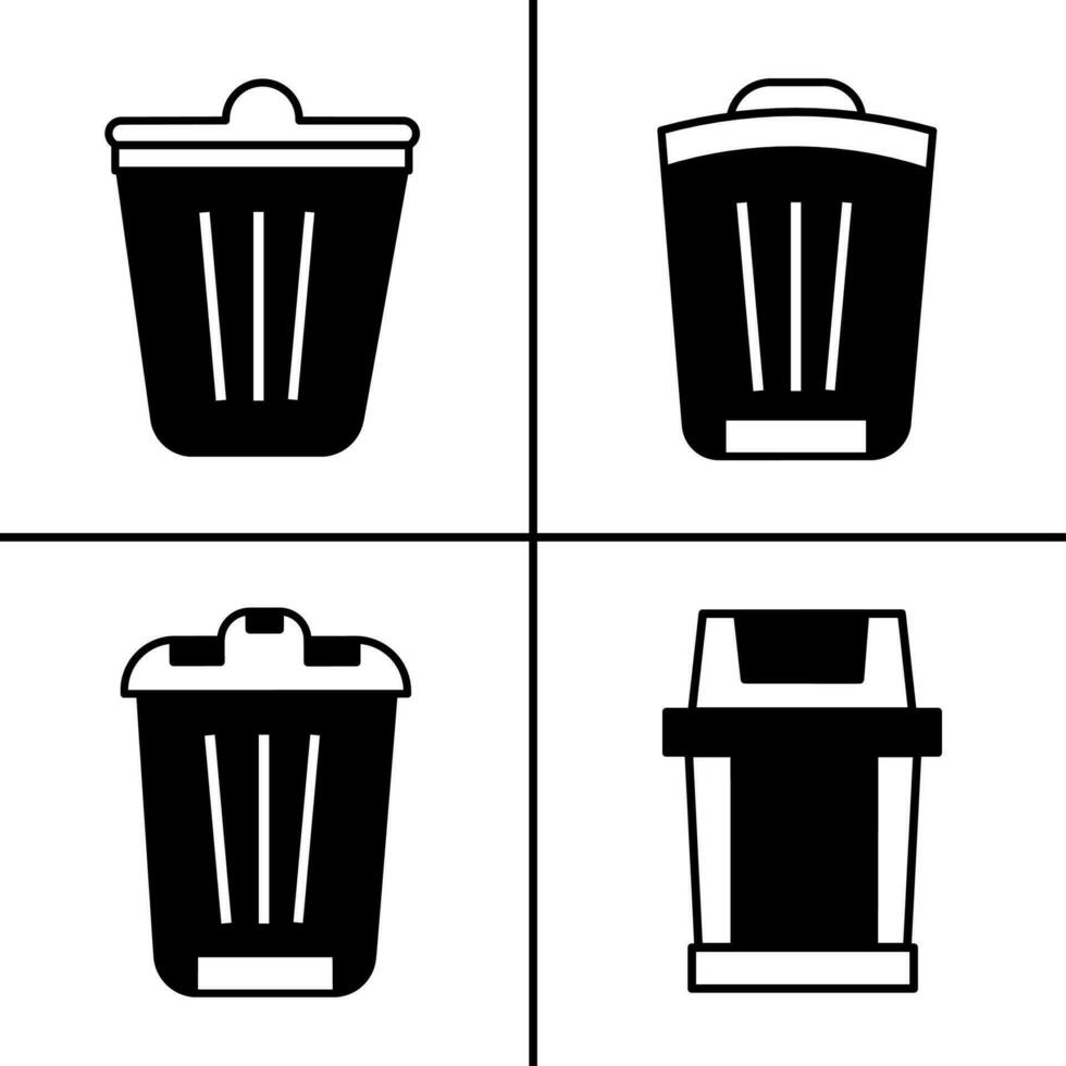 Vector black and white illustration of trash bin icon for business. Stock vector design.