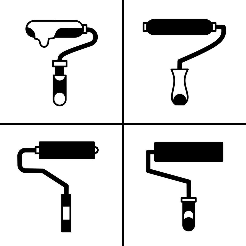Vector black and white illustration of paint brush, paint roller icon for business. Stock vector design.