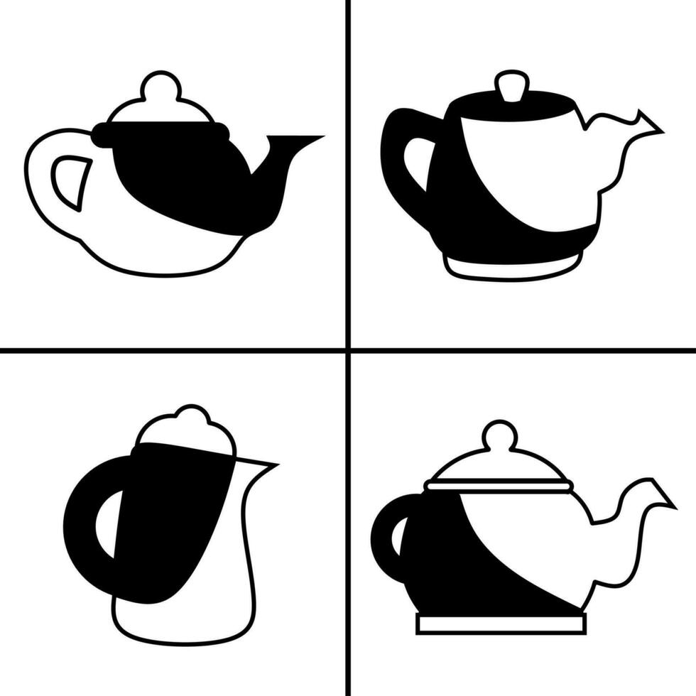 Vector black and white illustration of teapot icon for business. Stock vector design.