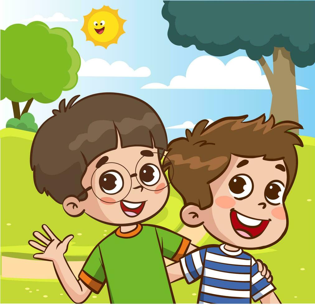 vector ilustración de niños son sonriente ondulación a el cámara