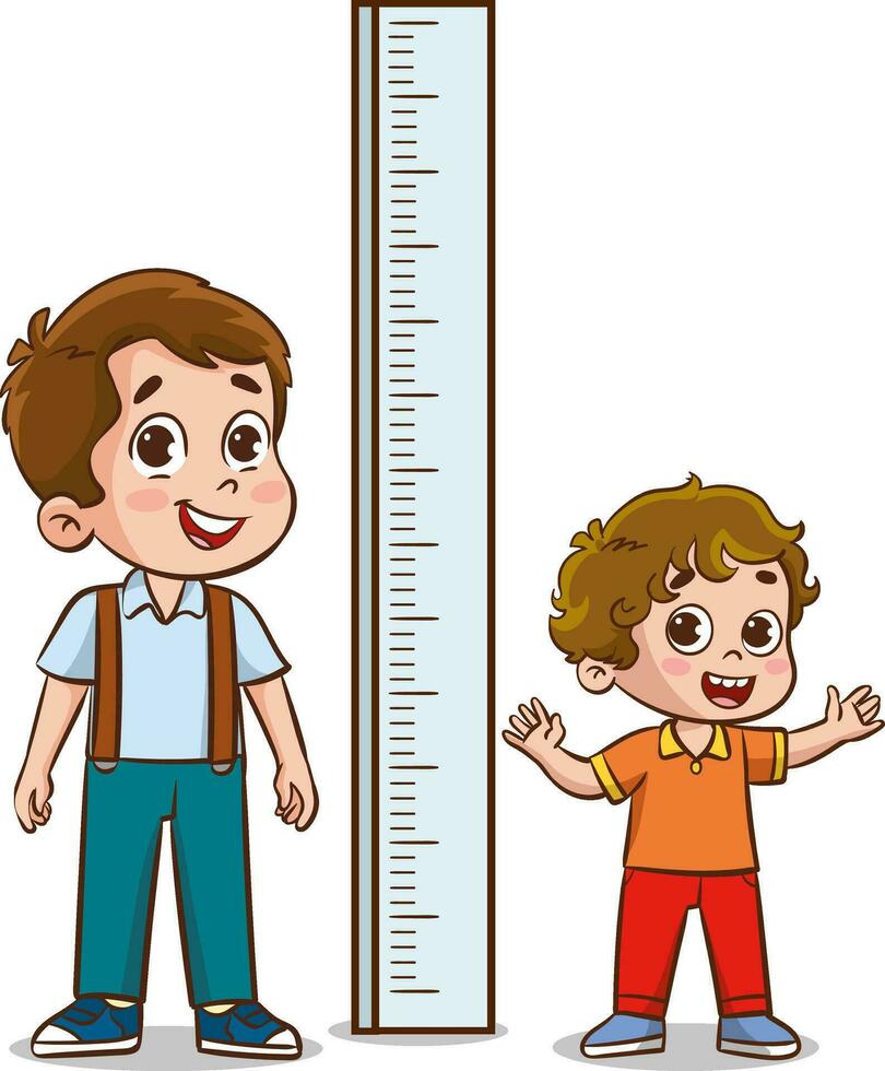 vector illustration of kids measure height for grow progress