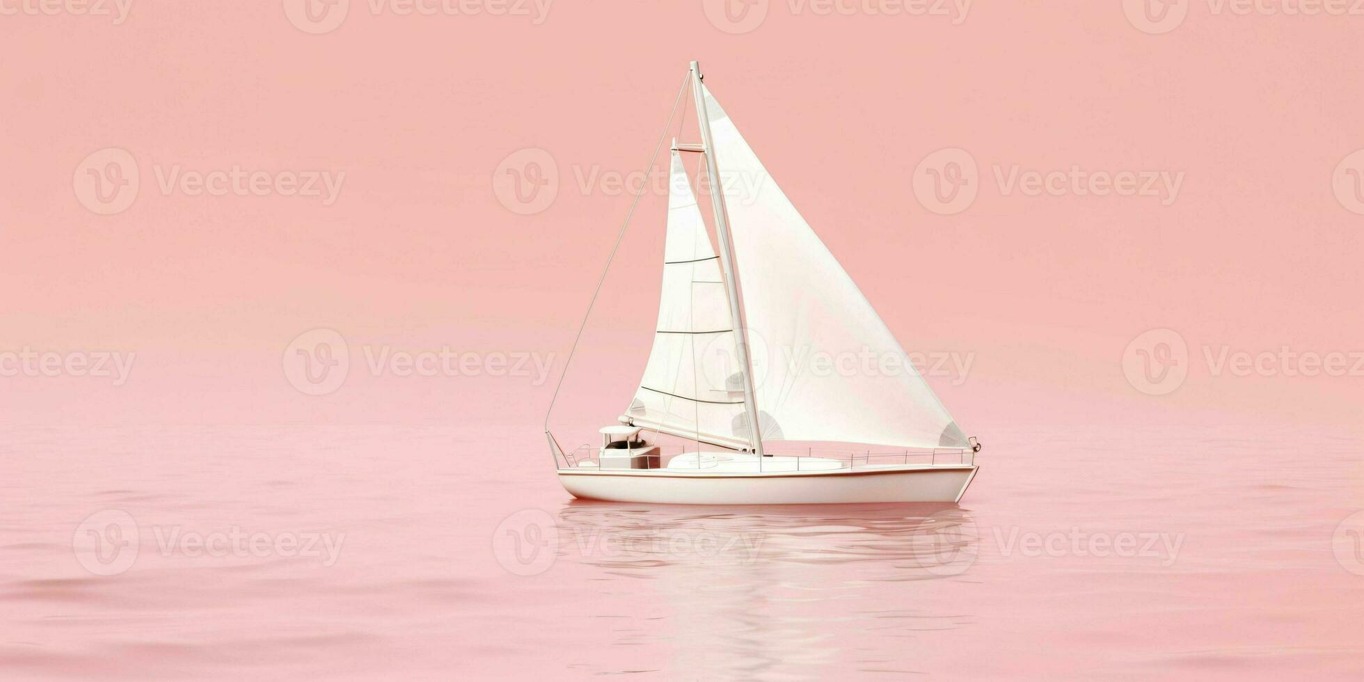 ai generado velero en rosado mar y rosado cielo vista. generativo ai foto