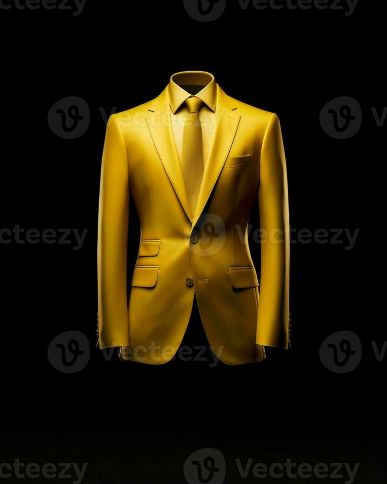 AI generated Elegant Yellow Men's Suit Isolated on Black Background. Generative AI photo