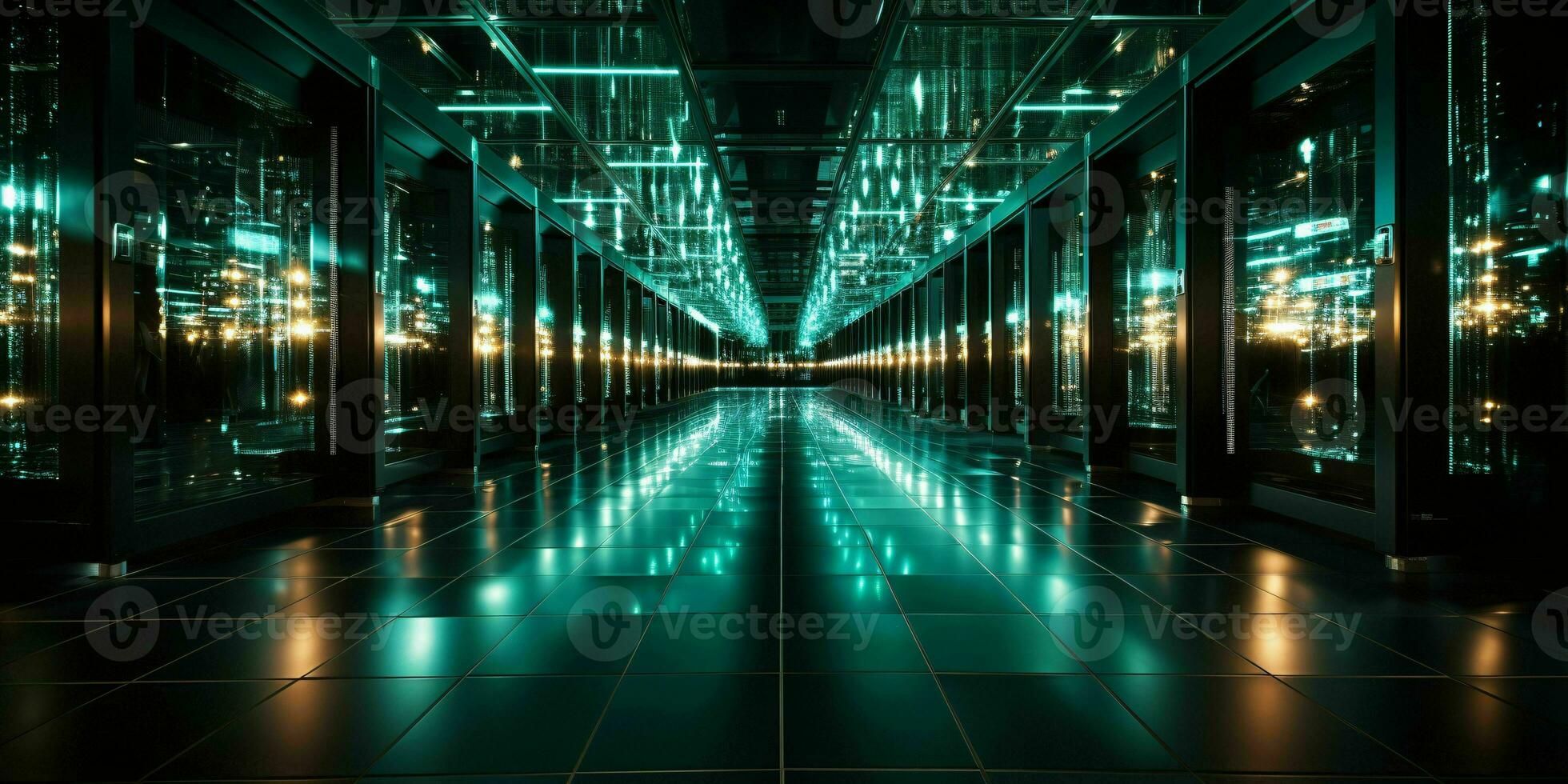 AI generated Data Center Background. Futuristic Server Room. Generative AI photo