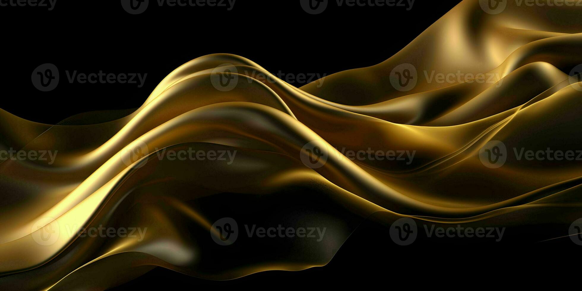 AI generated Luxurious Gold Silk Fabric Isolated on Black Background. Generative AI photo