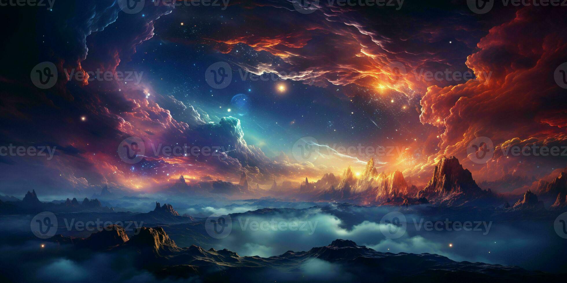 AI generated Colorful Space Background with Nebula, Galaxies, and Planets. Starry Cosmos Background. Generative AI photo