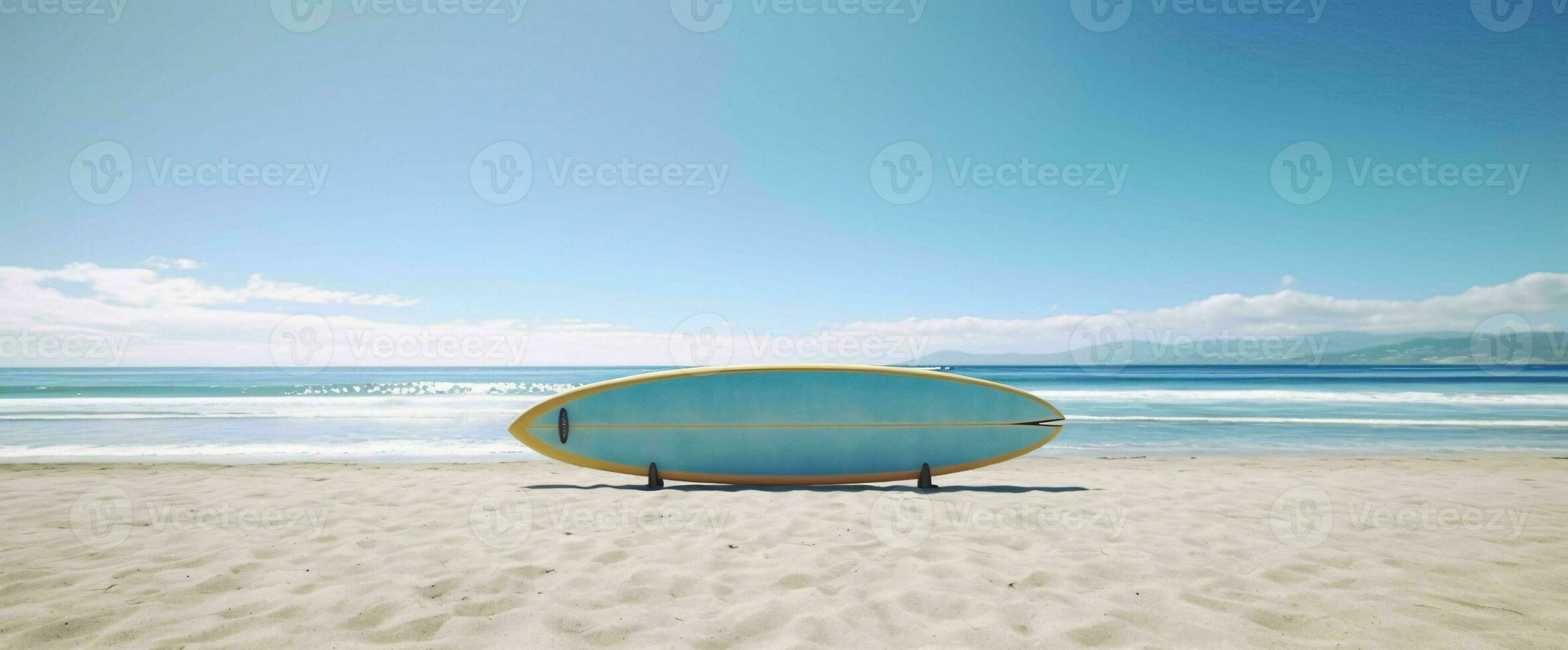 AI generated Surfboard on the Beach with Blue Sky View. Generative AI photo
