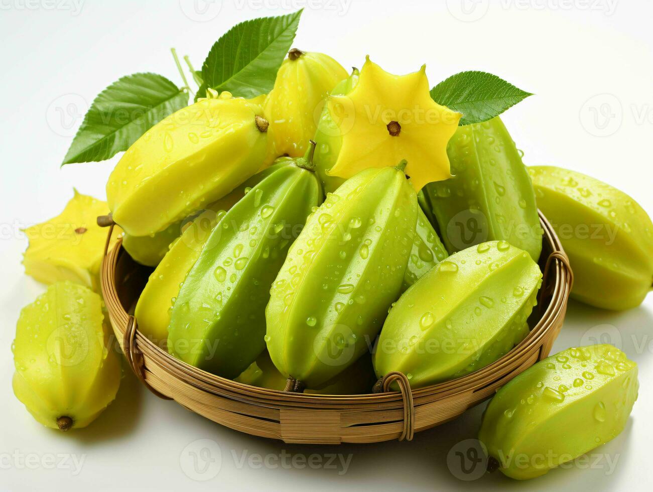 AI generated Fresh Carambola Fruit with Water Drops. Star Fruit. Generative AI photo