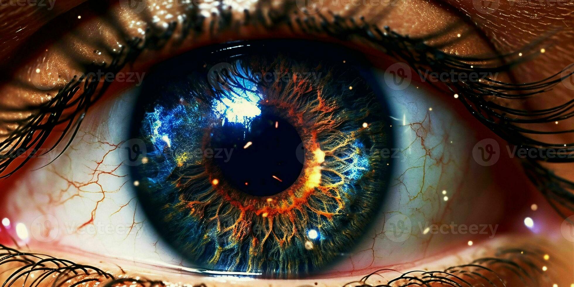 AI generated Close Up View of the Eye with the Universe inside. Generative AI photo