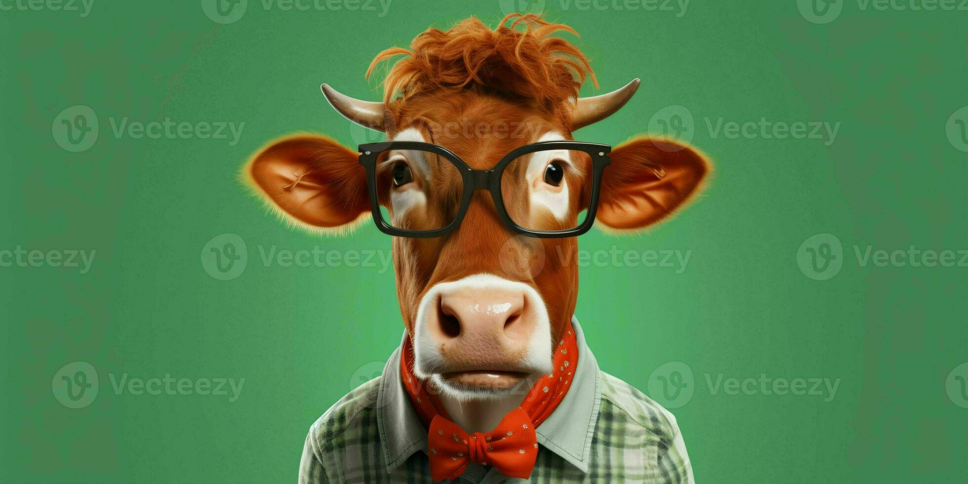 AI generated Portrait of Cool and Funny Cow Wearing Glasses in Studio Background. Generative AI photo