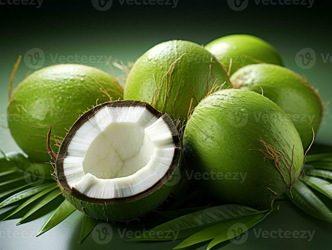 AI generated Fresh Green Coconut. Young Coconut Pieces. Generative AI photo