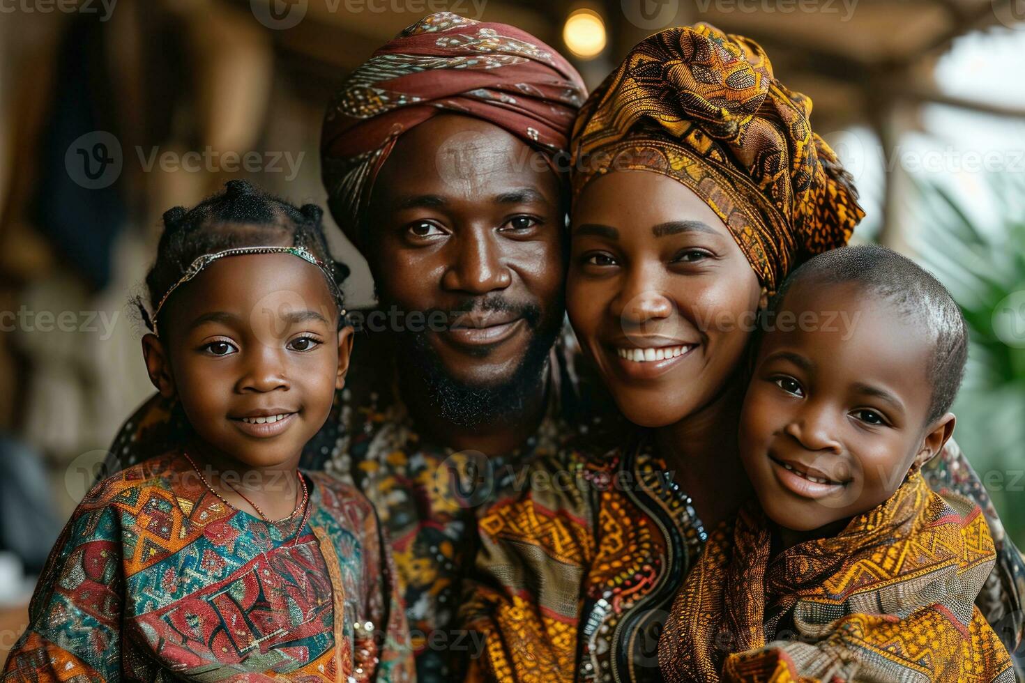 AI generated Portrait of a Happy African Muslim Family in Traditional Clothes. Generative AI photo