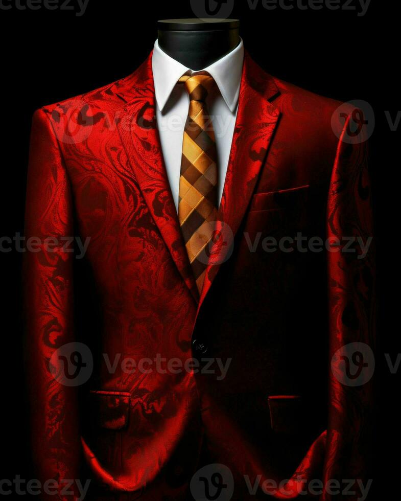 AI generated Luxury and  Elegant Red Men's Suit with Abstract Motif Isolated on Black Background. Generative AI photo