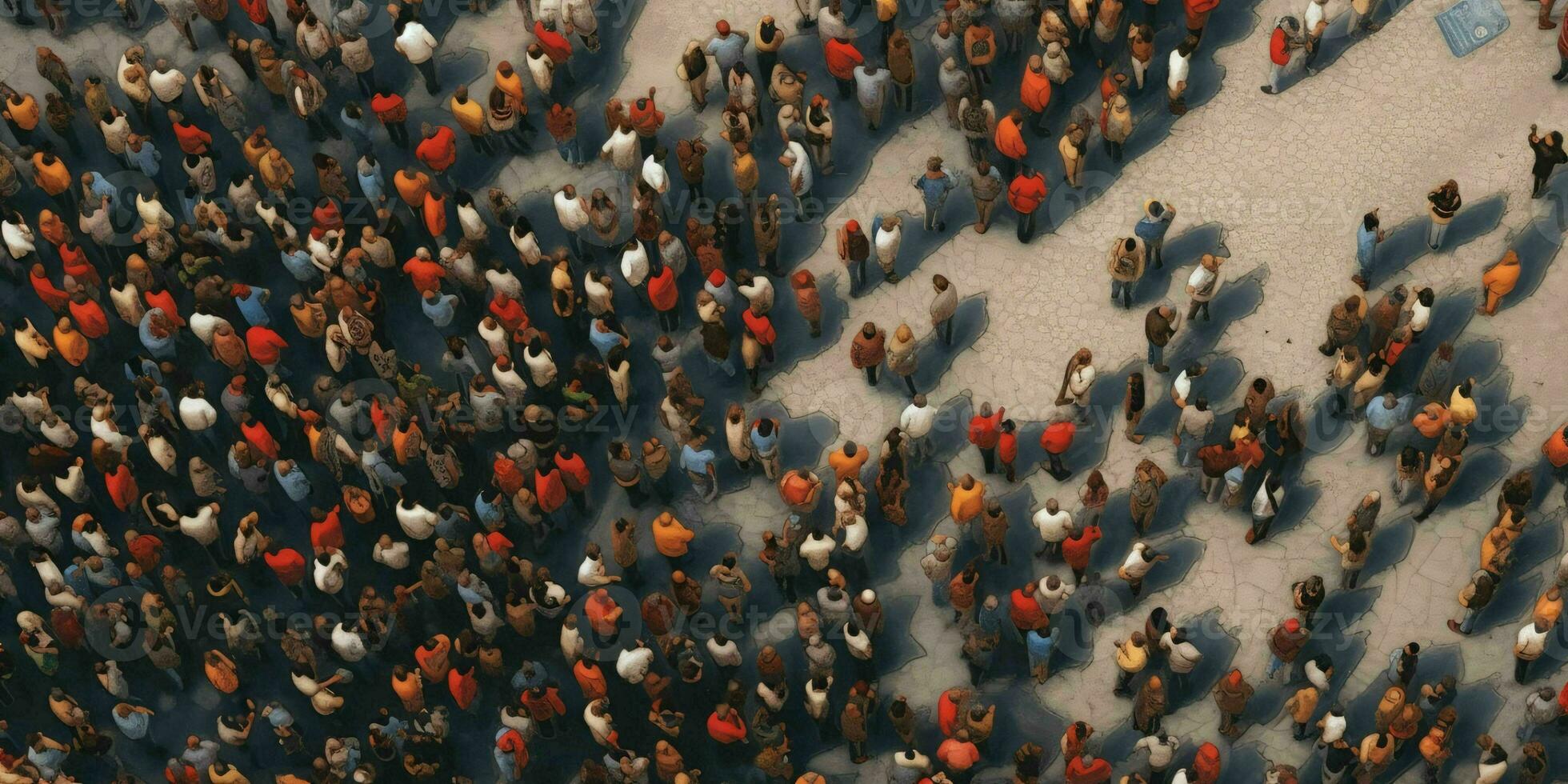 AI generated Crowd of People Seen from Above. Bird Eye View. Generative AI photo