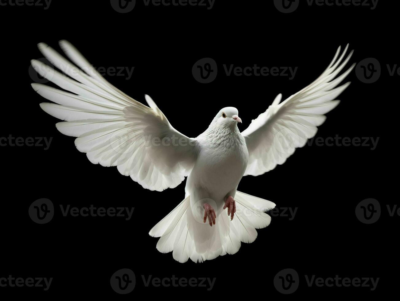 AI generated Beautiful White Dove Flapping Its Wings Isolated on Black Background. Generative AI photo