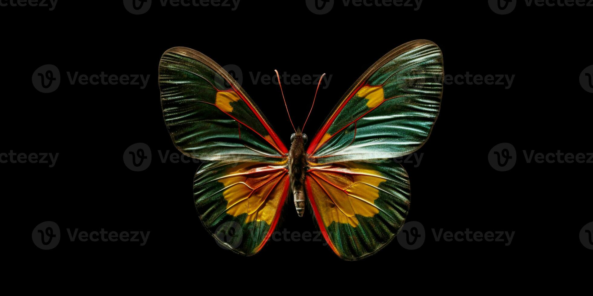 AI generated Beautiful and Colorful Butterfly Isolated on Black Background. Generative AI photo