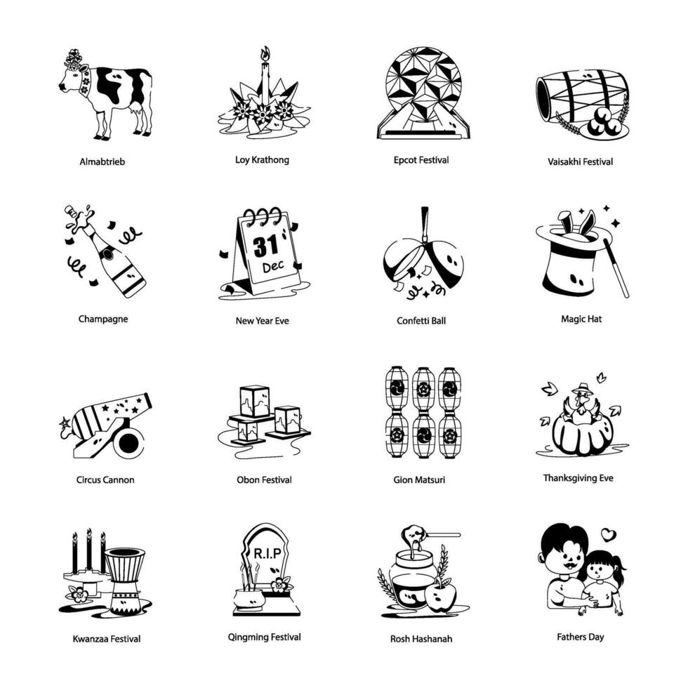 Collection of Glyph Style Celebration Icons vector