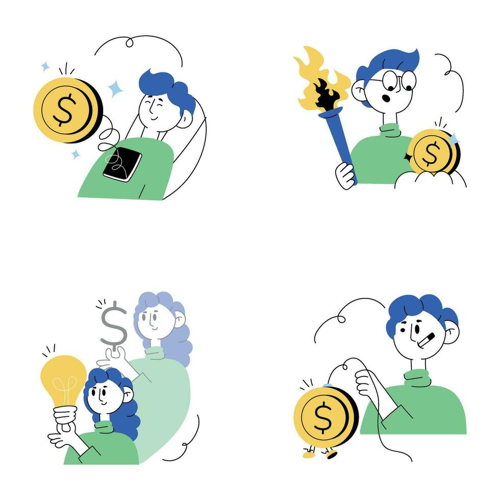 Set of Finance Mini Doodle Illustrations vector