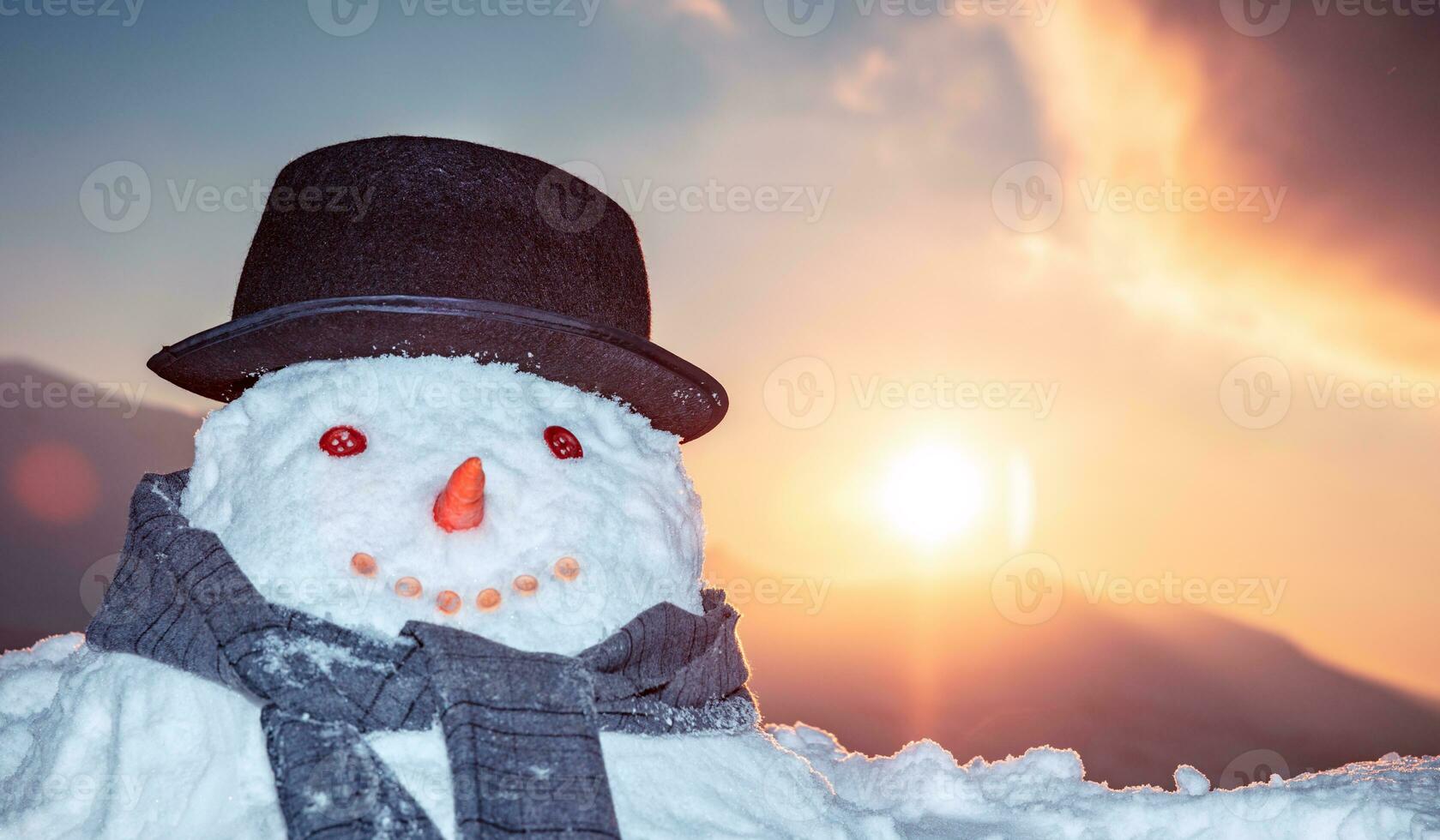 Big cute snowman portrait photo