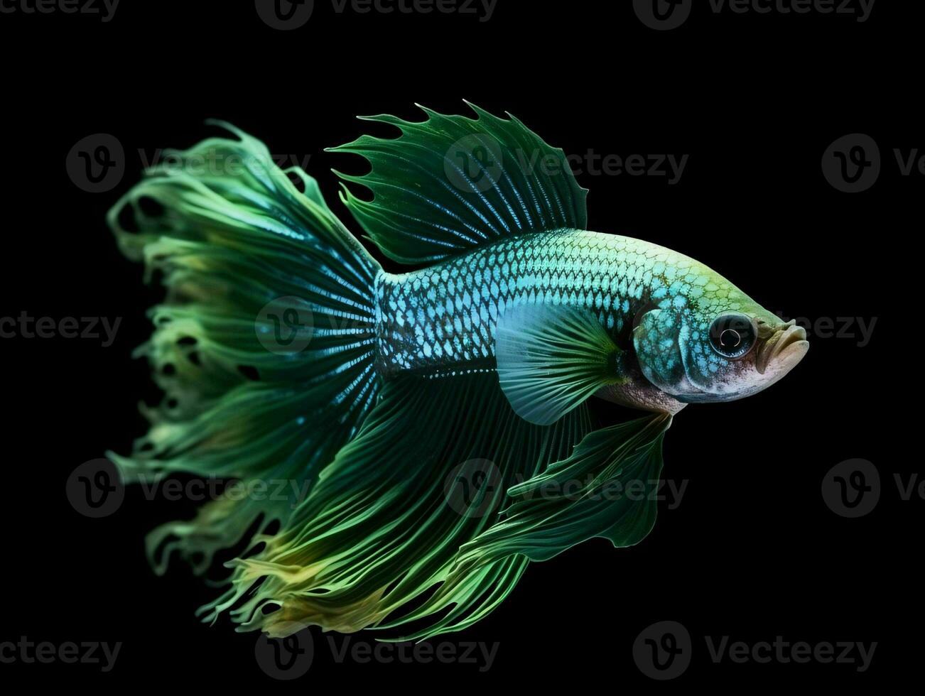 AI generated Beautiful Siamese Fighting Fish. Close Up of Betta Fish Isolated on Black Background. Generative AI photo