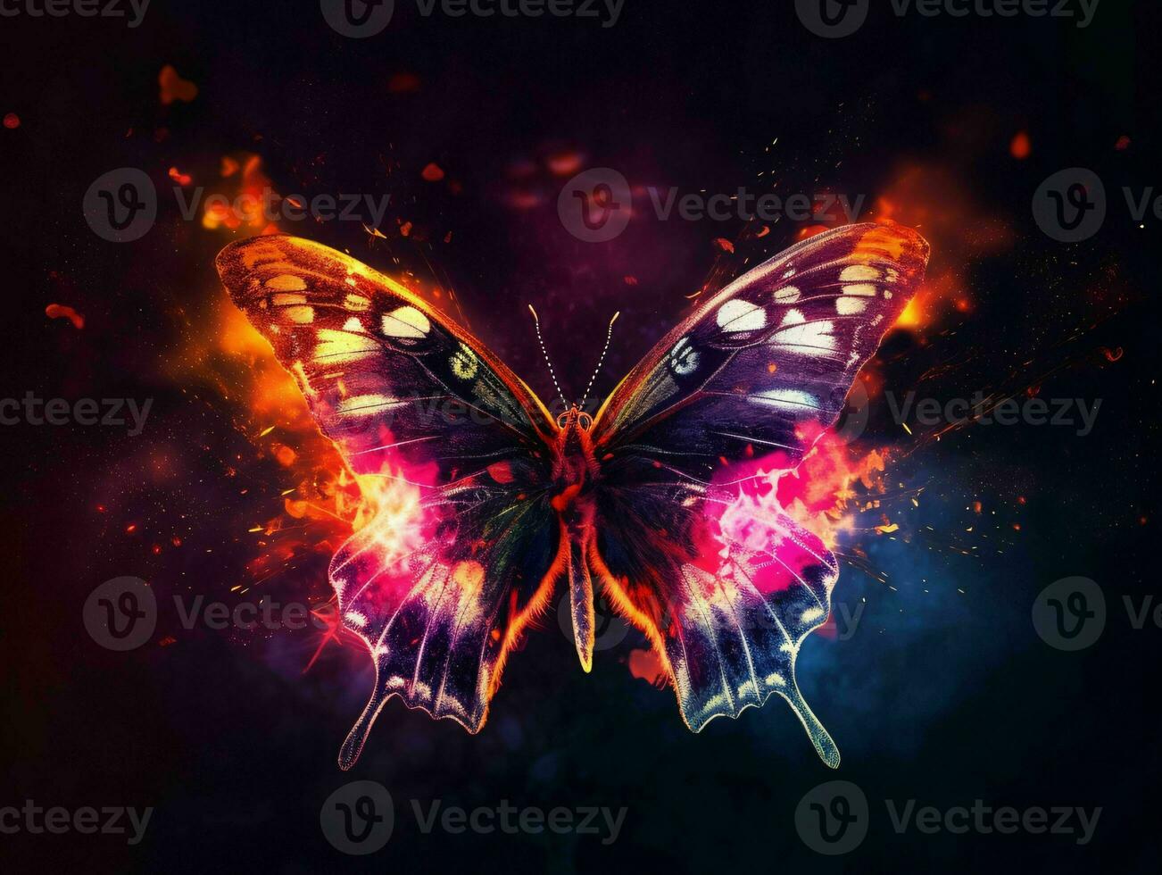 AI generated Beautiful Butterfly with Glowing Effect on Dark Background. Generative AI photo