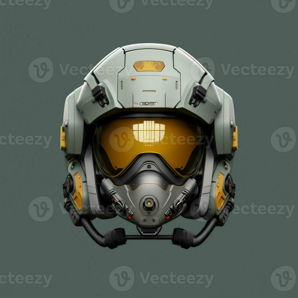 AI generated Modern and Futuristic War Helmet Isolated on Gray Background. Generative AI photo