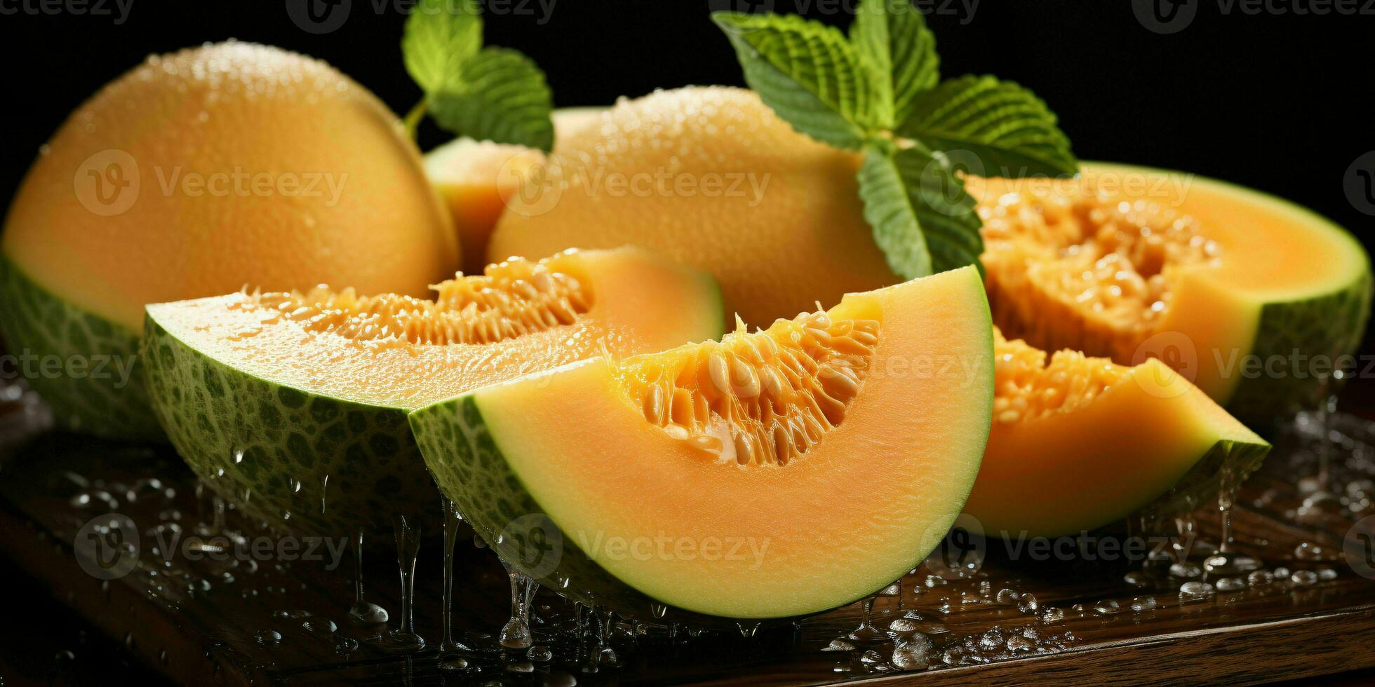 AI generated Fresh Cantaloupe Melon Slices. Generative AI photo