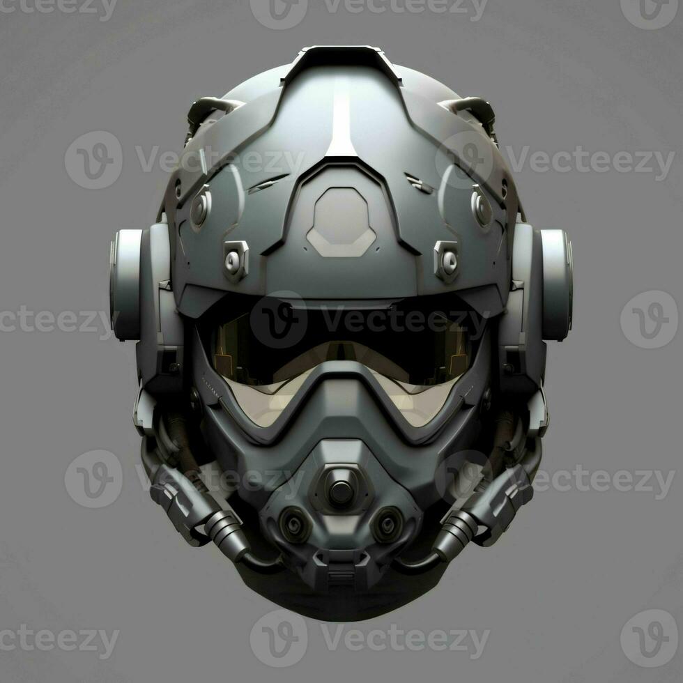 AI generated Modern and Futuristic War Helmet Isolated on Gray Background. Generative AI photo