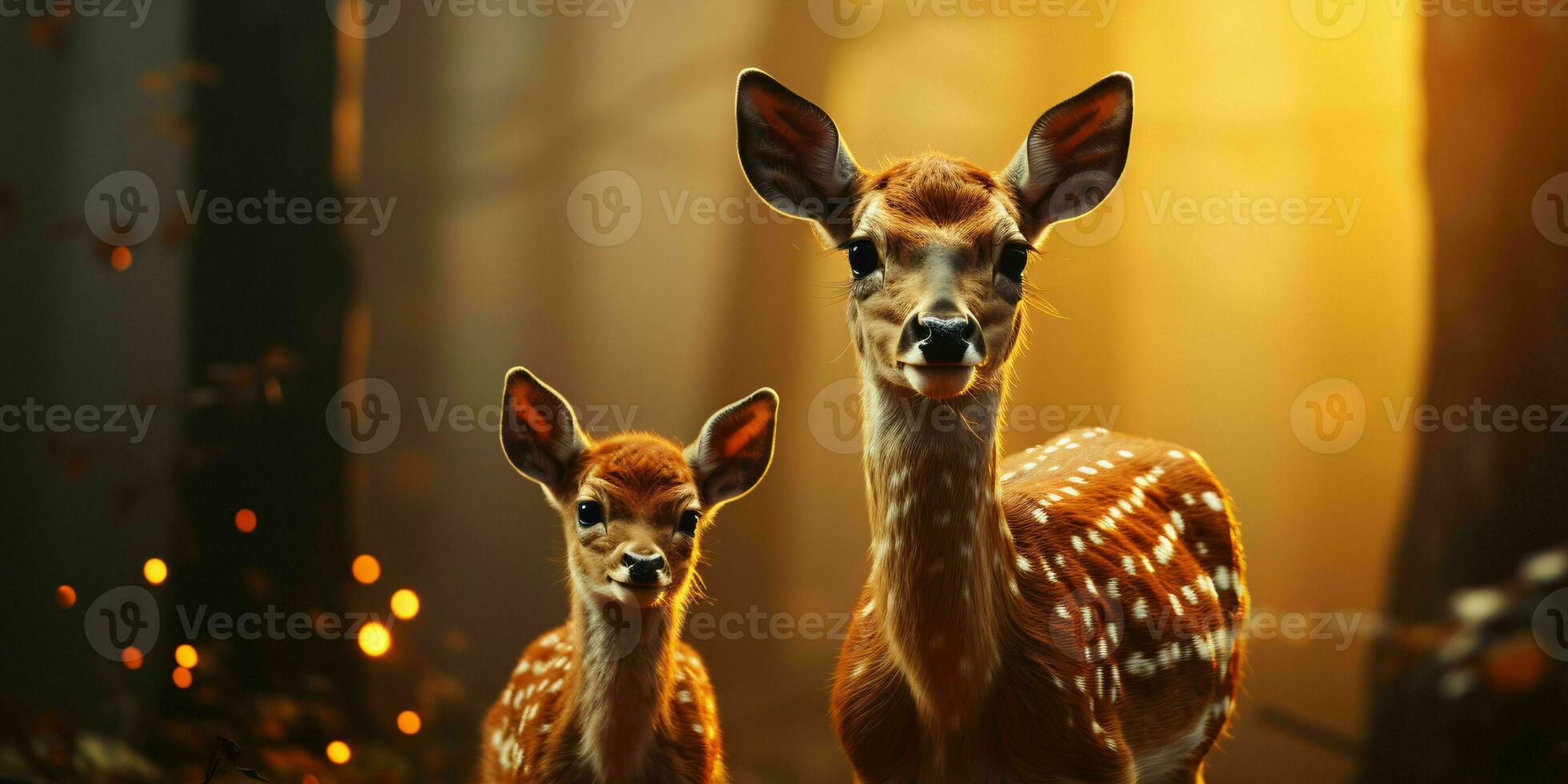 AI generated Deer and Fawn With a Blurry Forest Background. Generative AI photo