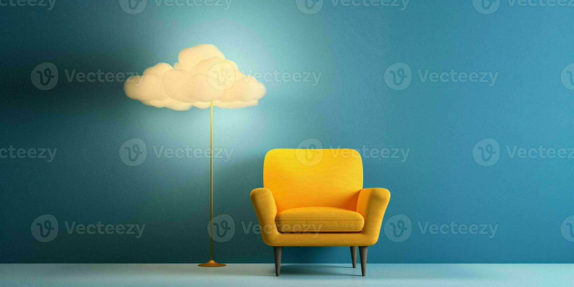AI generated Minimalist Interior with Sofa and Cloud Lights. Generative AI photo