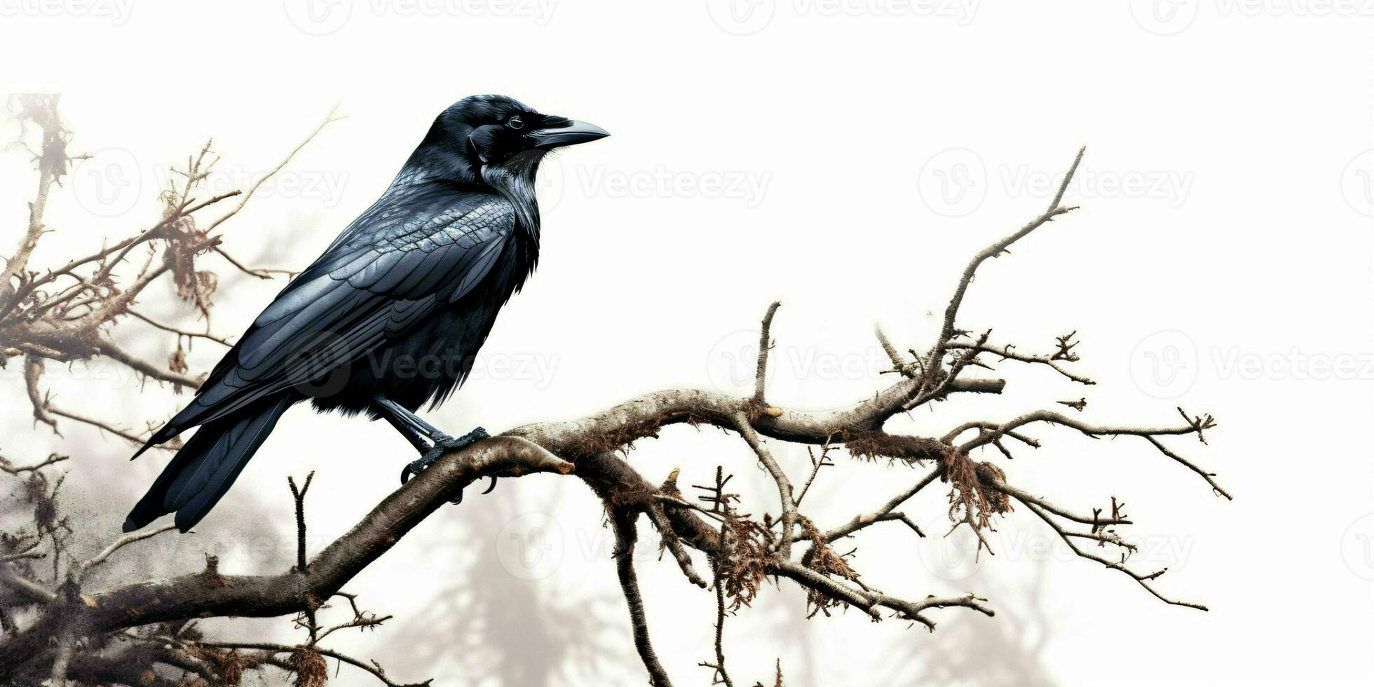 AI generated Crow Perched on a Tree Branch Isolated on White Background. Raven. Generative AI photo