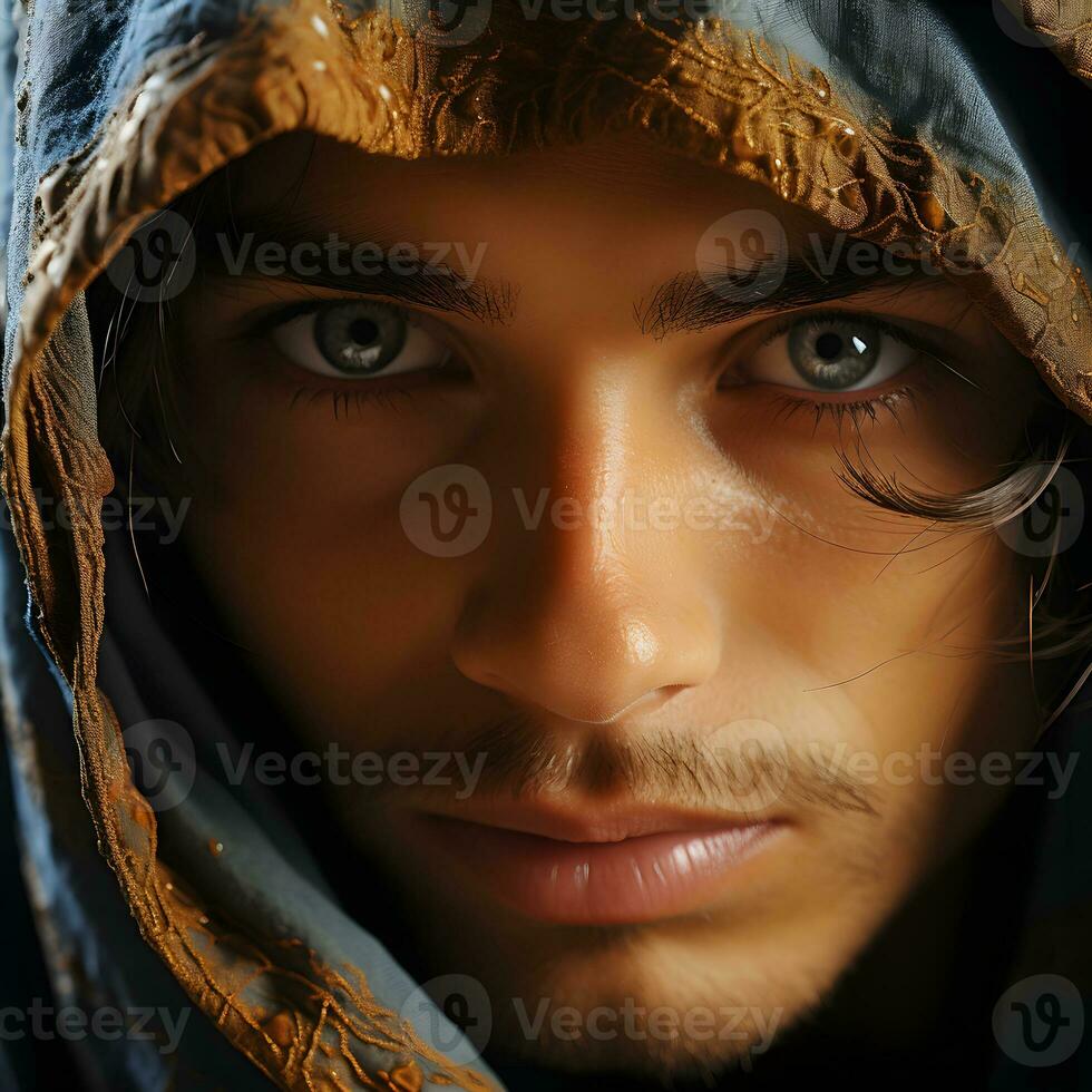 AI generated Portrait of Masculine Arab Men with Headscarf. Generative Ai photo