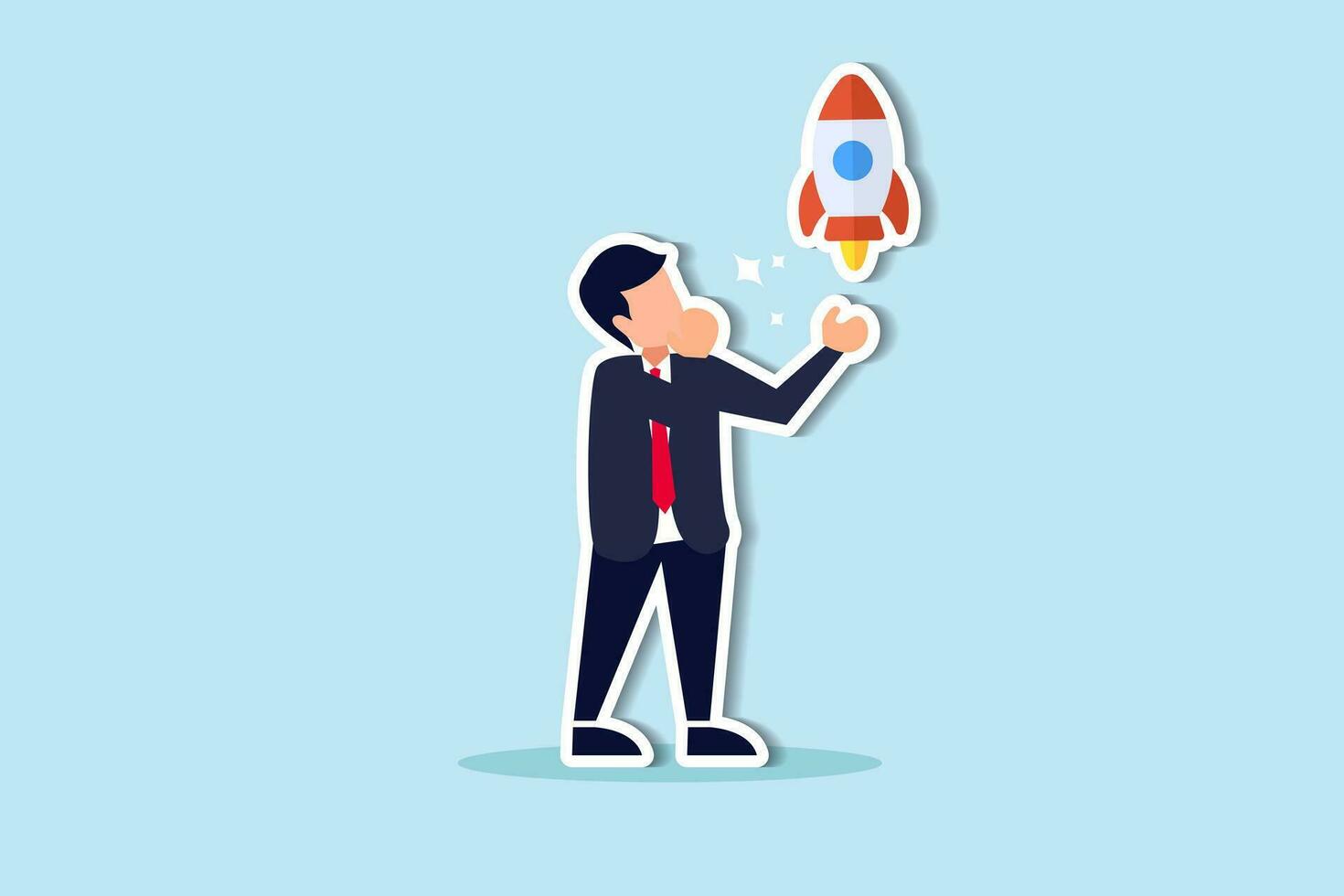 Entrepreneur and startup project, start new business or opportunity to invent new product, innovation or ambition to success concept, confidence businessman holding rocket project thinking for launch. vector