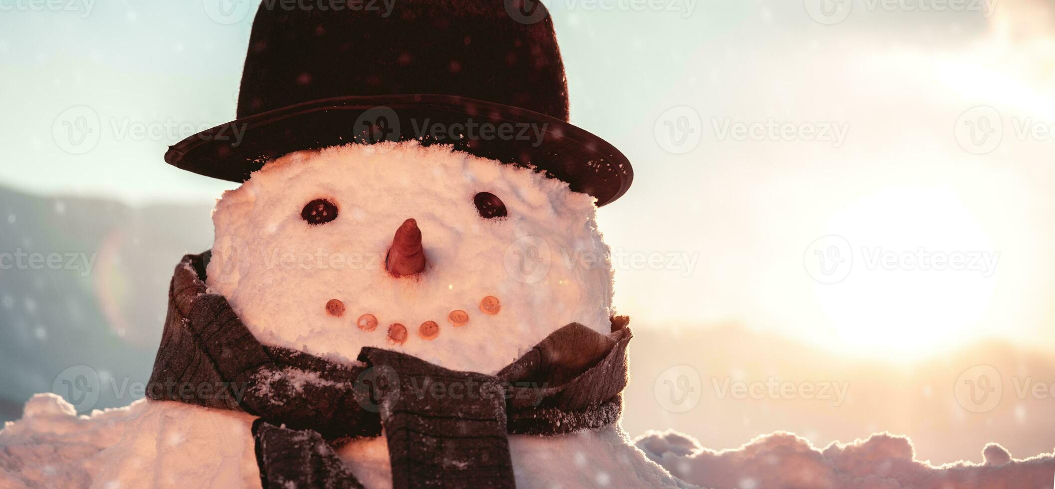 Big cute snowman portrait photo