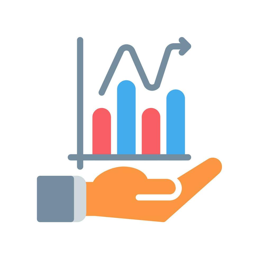 growth chart bar and hand icon outline black style. Business and finance icons vector