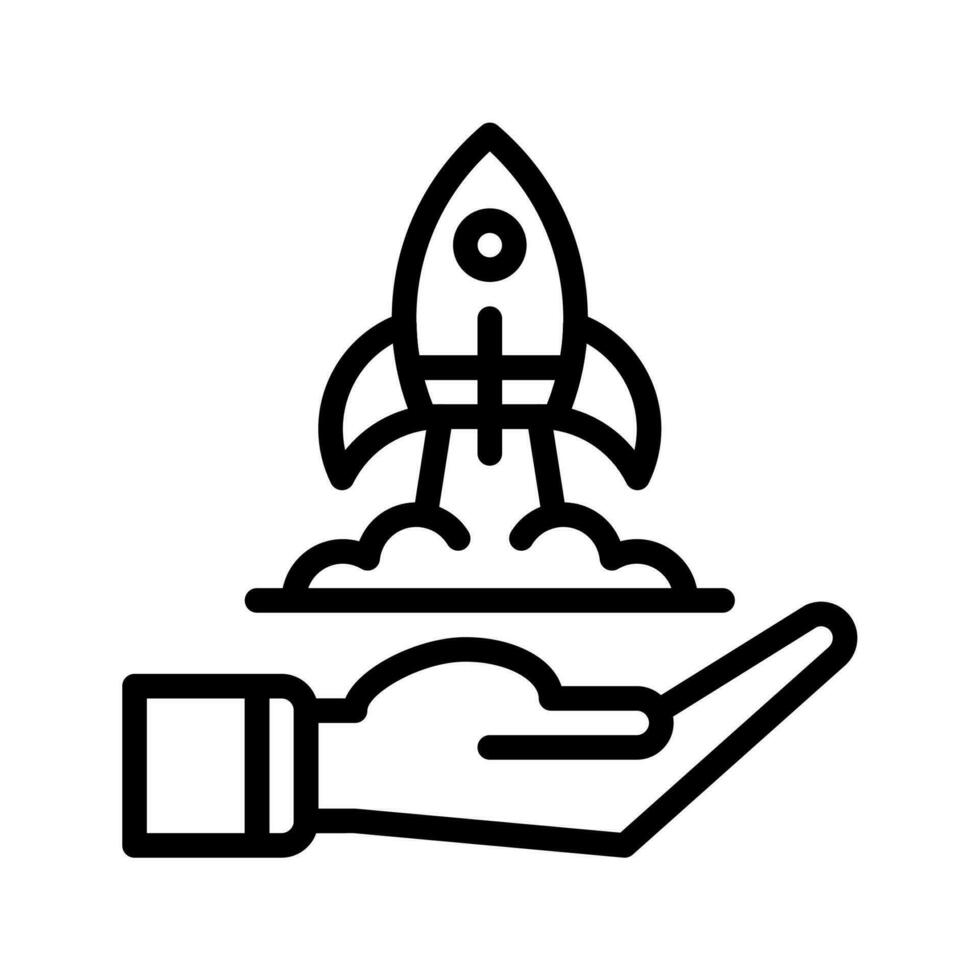 rocket icon and hand icon outline black style. Business and finance icons vector