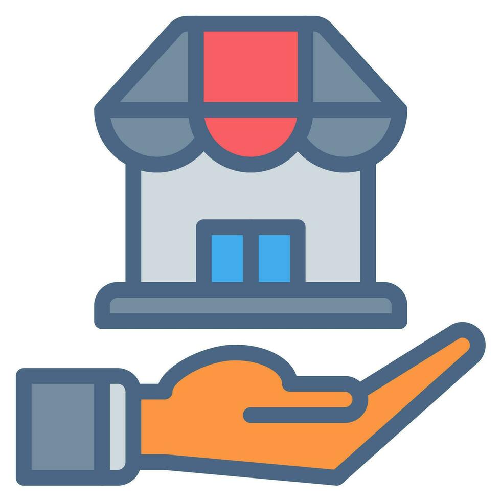 Tienda mercado tienda icono y mano icono contorno negro estilo. negocio y Finanzas íconos vector