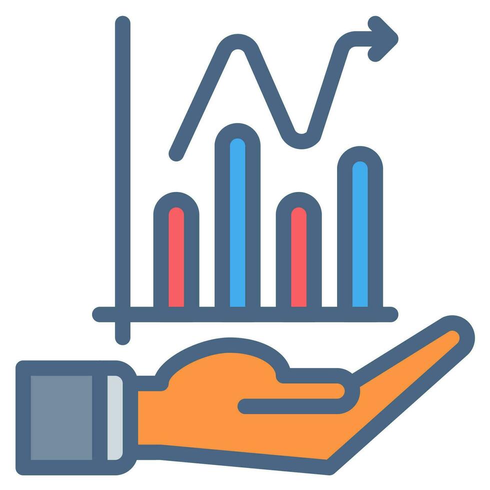 growth chart bar and hand icon outline black style. Business and finance icons vector