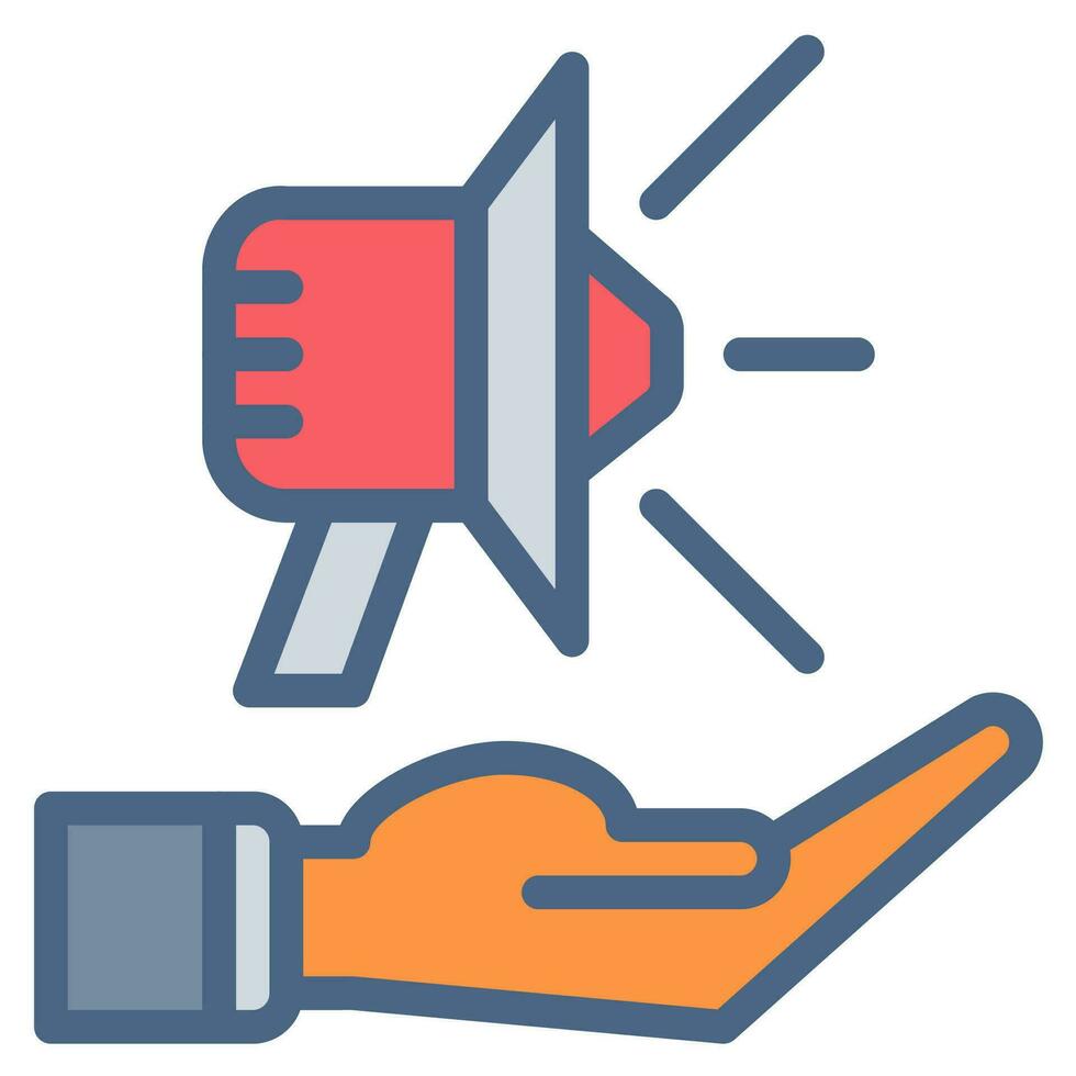 megaphone icon and hand icon outline black style. Business and finance icons vector