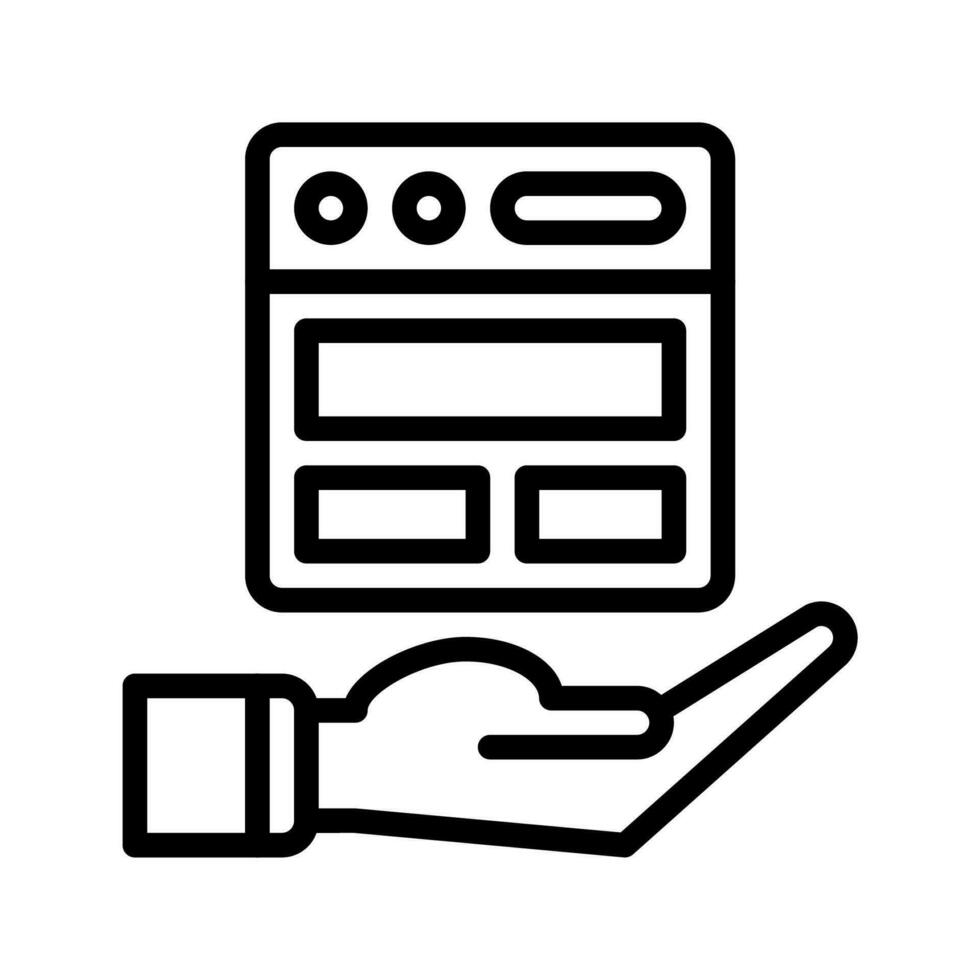 website and hand icon outline black style or logo illustration. Business and finance icons vector