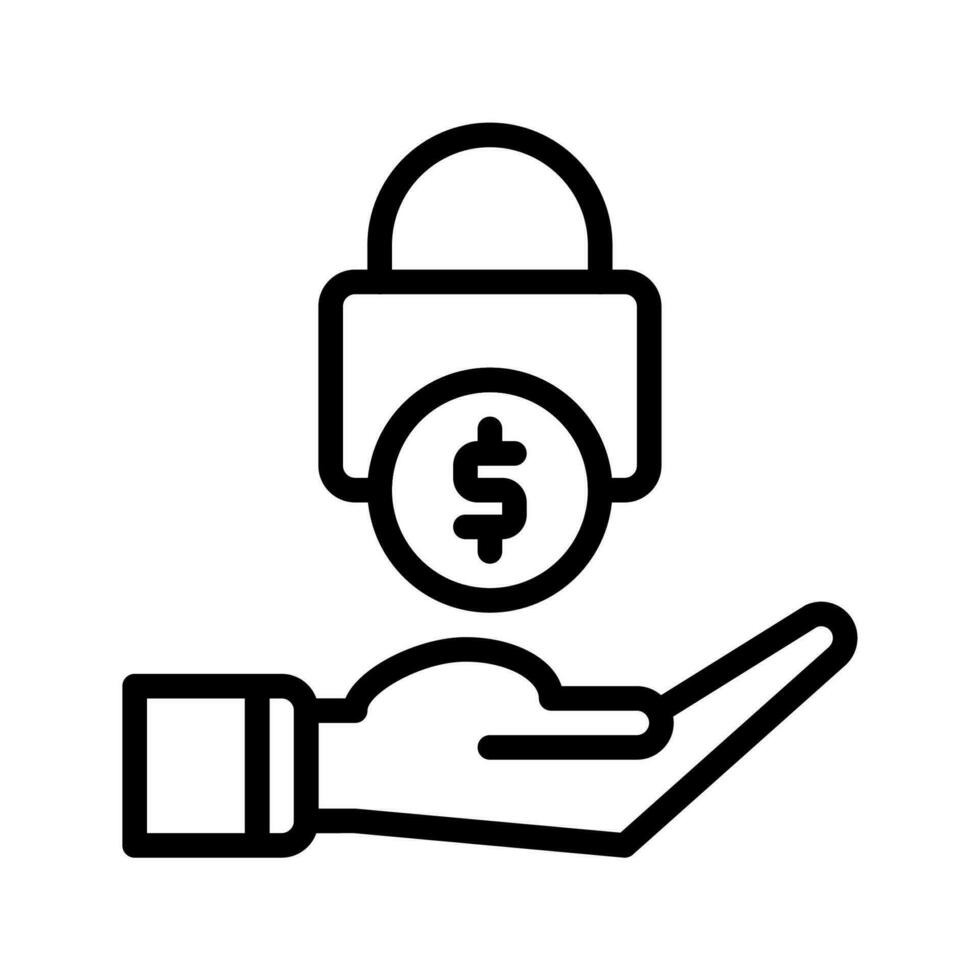 save money dollar icon and hand icon outline black style. Business and finance icons vector