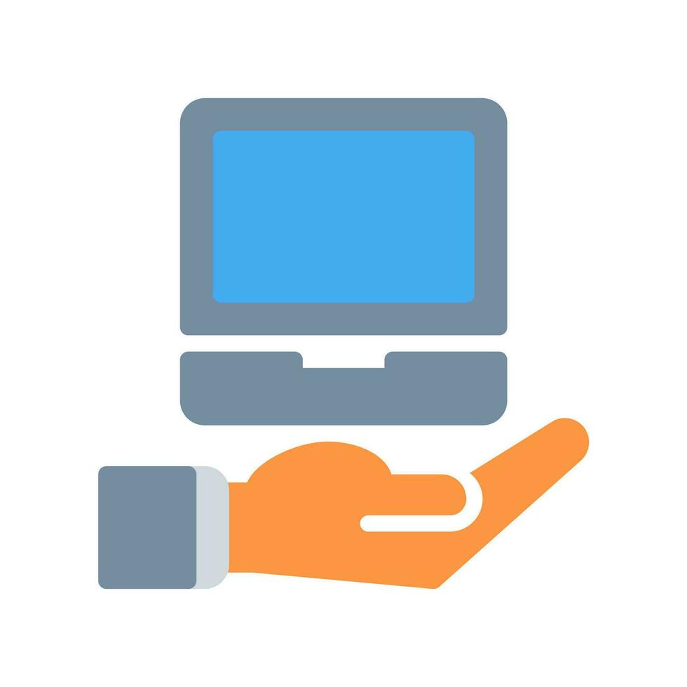 laptop computer and hand icon outline black style. Business and finance icons vector
