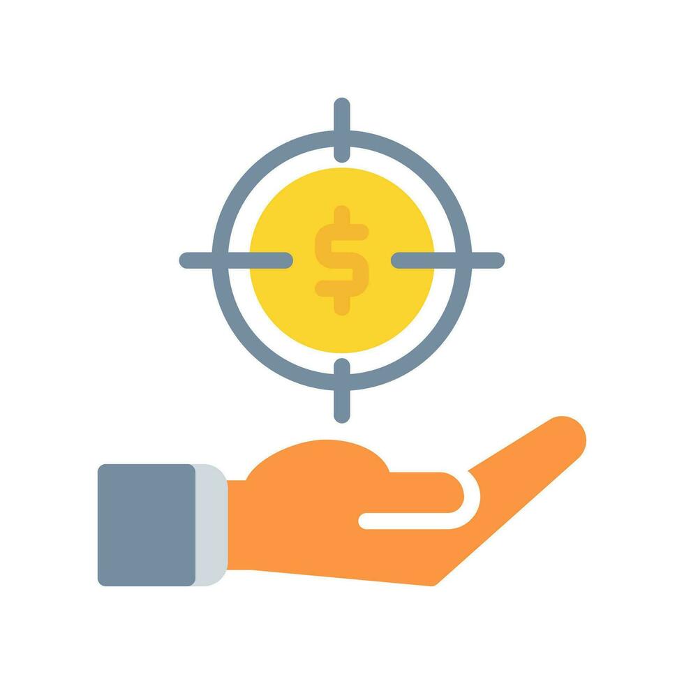 target money coin dollar icon and hand icon outline black style. Business and finance icons vector